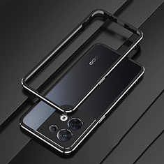Luxury Aluminum Metal Frame Cover Case S01 for Oppo Reno8 5G Silver and Black