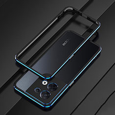 Luxury Aluminum Metal Frame Cover Case S01 for Oppo Reno9 Pro 5G Blue and Black