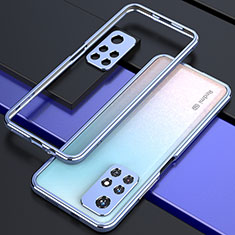 Luxury Aluminum Metal Frame Cover Case S02 for Xiaomi Redmi Note 11S 5G Silver and Blue