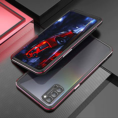 Luxury Aluminum Metal Frame Cover Case T01 for Oppo Reno4 Pro 5G Red and Black