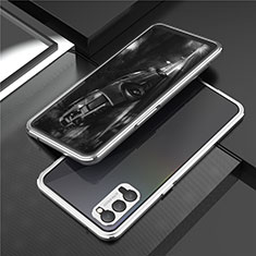 Luxury Aluminum Metal Frame Cover Case T01 for Oppo Reno4 Pro 5G Silver