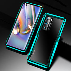 Luxury Aluminum Metal Frame Cover Case T03 for Huawei P40 Cyan