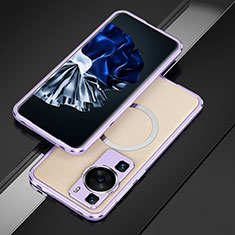 Luxury Aluminum Metal Frame Cover Case with Mag-Safe Magnetic for Huawei P60 Clove Purple