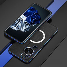 Luxury Aluminum Metal Frame Cover Case with Mag-Safe Magnetic for Huawei P60 Pro Blue and Black