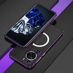 Luxury Aluminum Metal Frame Cover Case with Mag-Safe Magnetic for Huawei P60 Pro Purple and Blue