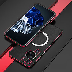 Luxury Aluminum Metal Frame Cover Case with Mag-Safe Magnetic for Huawei P60 Pro Red and Black