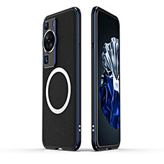 Luxury Aluminum Metal Frame Cover Case with Mag-Safe Magnetic JZ1 for Huawei P60 Pro Blue and Black