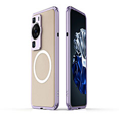 Luxury Aluminum Metal Frame Cover Case with Mag-Safe Magnetic JZ1 for Huawei P60 Pro Clove Purple