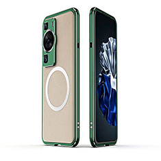 Luxury Aluminum Metal Frame Cover Case with Mag-Safe Magnetic JZ1 for Huawei P60 Pro Green