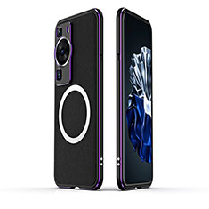 Luxury Aluminum Metal Frame Cover Case with Mag-Safe Magnetic JZ1 for Huawei P60 Pro Purple and Blue