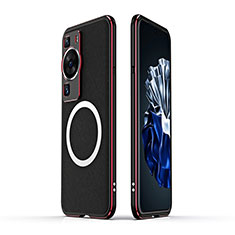 Luxury Aluminum Metal Frame Cover Case with Mag-Safe Magnetic JZ1 for Huawei P60 Pro Red and Black