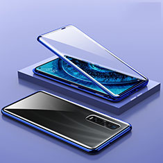 Luxury Aluminum Metal Frame Mirror Cover Case 360 Degrees A02 for Oppo Find X2 Pro Blue