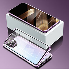Luxury Aluminum Metal Frame Mirror Cover Case 360 Degrees for Apple iPhone 14 Pro Purple