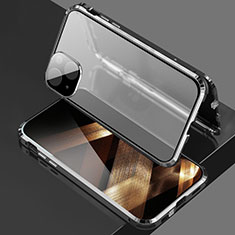 Luxury Aluminum Metal Frame Mirror Cover Case 360 Degrees for Apple iPhone 15 Plus Black