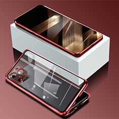 Luxury Aluminum Metal Frame Mirror Cover Case 360 Degrees for Apple iPhone 15 Pro Red