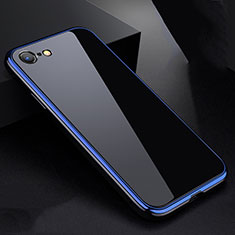 Luxury Aluminum Metal Frame Mirror Cover Case 360 Degrees for Apple iPhone 7 Blue and Black