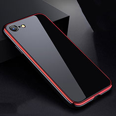 Luxury Aluminum Metal Frame Mirror Cover Case 360 Degrees for Apple iPhone 7 Red and Black