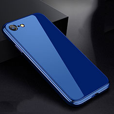 Luxury Aluminum Metal Frame Mirror Cover Case 360 Degrees for Apple iPhone 8 Blue