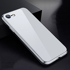 Luxury Aluminum Metal Frame Mirror Cover Case 360 Degrees for Apple iPhone 8 White