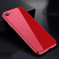 Luxury Aluminum Metal Frame Mirror Cover Case 360 Degrees for Apple iPhone SE (2020) Red