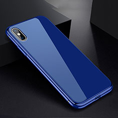 Luxury Aluminum Metal Frame Mirror Cover Case 360 Degrees for Apple iPhone X Blue