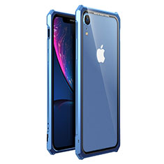 Luxury Aluminum Metal Frame Mirror Cover Case 360 Degrees for Apple iPhone XR Blue