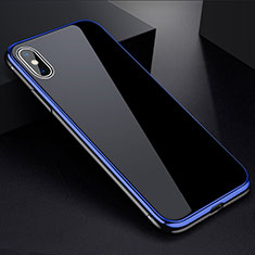 Luxury Aluminum Metal Frame Mirror Cover Case 360 Degrees for Apple iPhone Xs Blue and Black