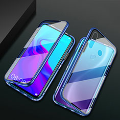 Luxury Aluminum Metal Frame Mirror Cover Case 360 Degrees for Huawei Enjoy 10 Plus Blue