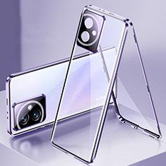 Luxury Aluminum Metal Frame Mirror Cover Case 360 Degrees for Huawei Honor 100 5G Purple