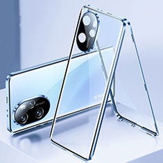 Luxury Aluminum Metal Frame Mirror Cover Case 360 Degrees for Huawei Honor 100 Pro 5G Blue