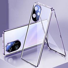 Luxury Aluminum Metal Frame Mirror Cover Case 360 Degrees for Huawei Honor 100 Pro 5G Purple
