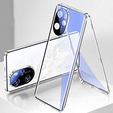 Luxury Aluminum Metal Frame Mirror Cover Case 360 Degrees for Huawei Honor 100 Pro 5G Silver