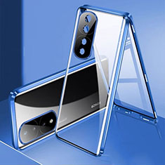 Luxury Aluminum Metal Frame Mirror Cover Case 360 Degrees for Huawei Honor 80 Pro 5G Blue