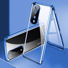 Luxury Aluminum Metal Frame Mirror Cover Case 360 Degrees for Huawei Honor 80 Pro Flat 5G Blue