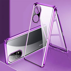 Luxury Aluminum Metal Frame Mirror Cover Case 360 Degrees for Huawei Honor X7 Purple