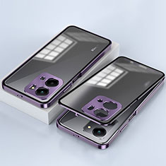 Luxury Aluminum Metal Frame Mirror Cover Case 360 Degrees for Huawei Honor X7a Purple
