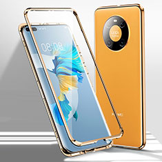 Luxury Aluminum Metal Frame Mirror Cover Case 360 Degrees for Huawei Mate 40E Pro 4G Yellow