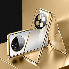 Luxury Aluminum Metal Frame Mirror Cover Case 360 Degrees for Huawei Mate 50 Gold