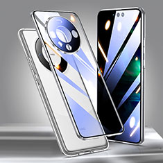 Luxury Aluminum Metal Frame Mirror Cover Case 360 Degrees for Huawei Mate 60 Pro Silver