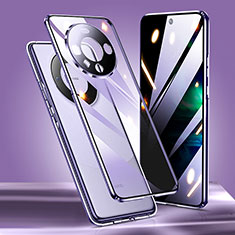 Luxury Aluminum Metal Frame Mirror Cover Case 360 Degrees for Huawei Mate 60 Purple