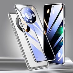 Luxury Aluminum Metal Frame Mirror Cover Case 360 Degrees for Huawei Mate 60 Silver