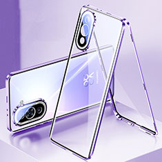 Luxury Aluminum Metal Frame Mirror Cover Case 360 Degrees for Huawei Nova 10 Purple