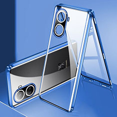 Luxury Aluminum Metal Frame Mirror Cover Case 360 Degrees for Huawei Nova 10 SE Blue