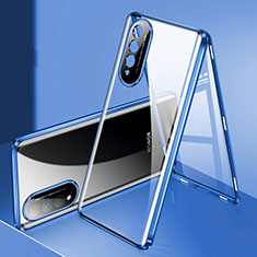 Luxury Aluminum Metal Frame Mirror Cover Case 360 Degrees for Huawei Nova 10z Blue