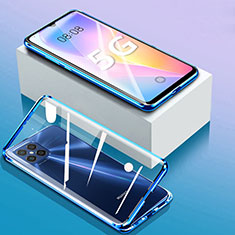 Luxury Aluminum Metal Frame Mirror Cover Case 360 Degrees for Huawei Nova 8 SE 5G Blue