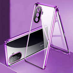 Luxury Aluminum Metal Frame Mirror Cover Case 360 Degrees for Huawei Nova Y70 Purple