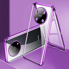 Luxury Aluminum Metal Frame Mirror Cover Case 360 Degrees for Huawei Nova Y90 Purple