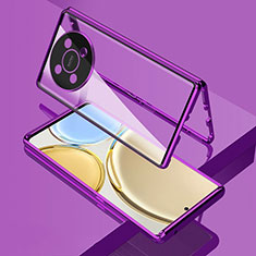 Luxury Aluminum Metal Frame Mirror Cover Case 360 Degrees for Huawei Nova Y91 Purple