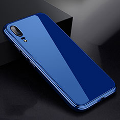 Luxury Aluminum Metal Frame Mirror Cover Case 360 Degrees for Huawei P20 Blue