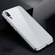 Luxury Aluminum Metal Frame Mirror Cover Case 360 Degrees for Huawei P20 White